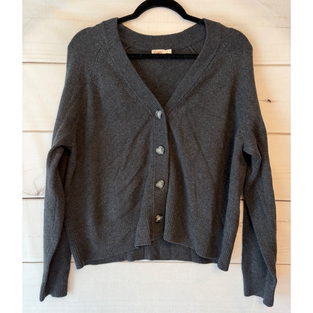 Faherty Brand Charcoal Grey Organic Cotton Blend V-Neck Cardigan Sweater Small